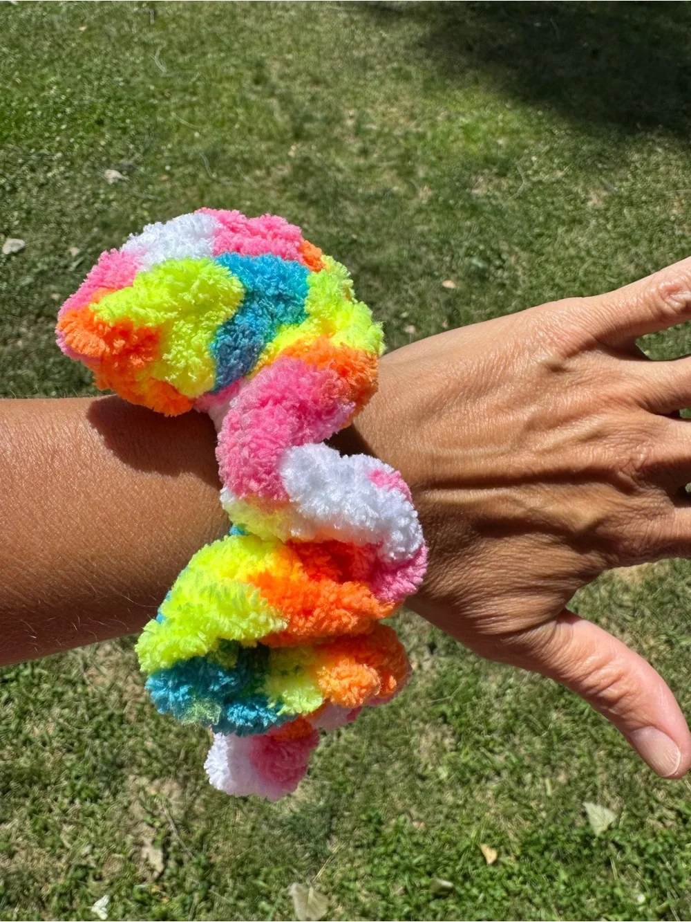 Colorful Large Neon Fluffy Rainbow Scrunchie